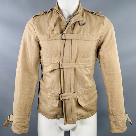 BOTTEGA VENETA Size 40 Khaki Linen Cotton Twill Buckles Zip Up Bondage Jacket - Picture 1 of 11